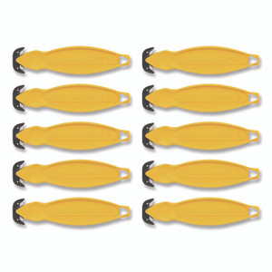 Klever Koncept Safety Cutter, 5.75" Plastic Handle, Yellow, 10/Pack