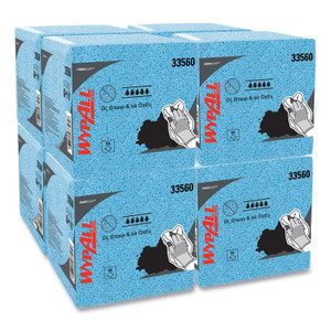 WypAll Power Clean Oil, Grease and Ink Cloths, 1/4 Fold, 12.5 x 12, Blue, 66/Box, 8 Boxes/Carton