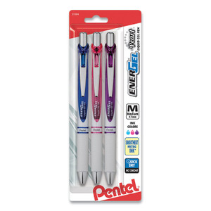 Pentel EnerGel Pearl Gel Pen, Retractable, Medium 0.7 mm, Assorted Ink and Barrel Colors, 3/Pack