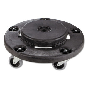 Rubbermaid Commercial Brute Round Twist On/Off Dolly, 250 lb Capacity, 18" dia x 6.63"h, Fits 20 to 55 Gallon BRUTE Containers, Black (RCP264000BK) View Product Image