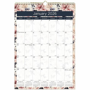 Blueline Abstract Floral Monthly Wall Calendar - Monthly - 12 Month - January 2026 to December 2026 - 1 Month Single Page Layout - 17" x 12" Sheet Size