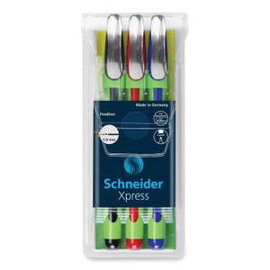 Schneider Xpress Fineliner Porous Point Pen, Stick, Medium 0.8 mm, Assorted Ink and Barrel Colors, 3/Pack
