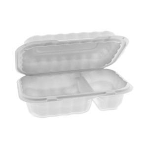 Pactiv Evergreen EarthChoice SmartLock Microwavable MFPP Hinged Lid Container, 2 Compartments, 9 x 6 x 3, White, Plastic, 270/Carton