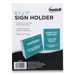 NuDell Clear Plastic Slanted L-Shaped Countertop Sign Holder, Side-Load, Horizontal/Vertical Orientation, 8.5 x 11 Insert