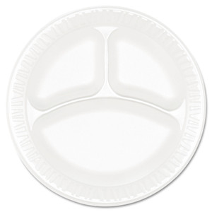 Dart Concorde Foam Plate, 3-Compartment, 9" dia, White, 125/Pack, 4 Packs/Carton (DCC9CPWCR) View Product Image