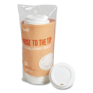 Perk Plastic Hot Cup Lids, Fits 10, 12, 16 oz Cups, White, 50/Pack View Product Image