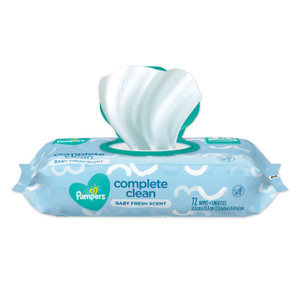 Pampers Complete Clean Baby Wipes, 1-Ply, Baby Fresh, 7 x 6.8, White, 72 Wipes/Pack, 8 Packs/Carton (PGC75536) View Product Image