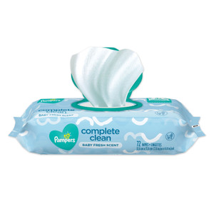 Pampers Complete Clean Baby Wipes, 1-Ply, Baby Fresh, 7 x 6.8, White, 72 Wipes/Pack, 8 Packs/Carton