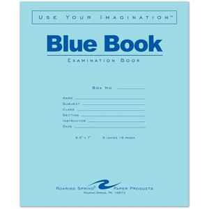 Roaring Spring Paper Products Examination Book, Wide Rule, 16 Pages, 8-1/2"x7", Blue (ROA77512EA) View Product Image