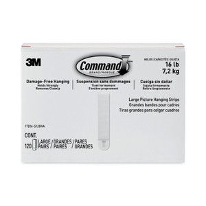 Command Picture Hanging Strips, Value Pack, Large, Removable, Holds Up to 16 lbs, 0.75 x 3.65, White, 120 Pairs/Pack (MMM17206S120NA) View Product Image