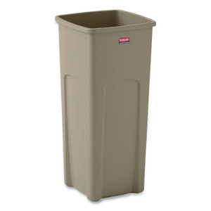 Rubbermaid Commercial Untouchable Square Waste Receptacle, 23 gal, Plastic, Beige