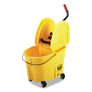 Rubbermaid Commercial WaveBrake 2.0 Bucket/Wringer Combos, Down-Press, 35 qt, Plastic, Yellow (RCPFG757788YEL) View Product Image