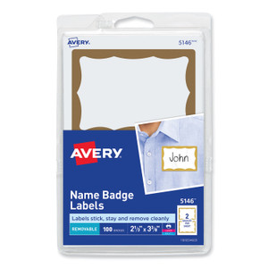 Avery Printable Adhesive Name Badges, 3.38 x 2.33, Gold Border, 100/Pack (AVE5146) View Product Image