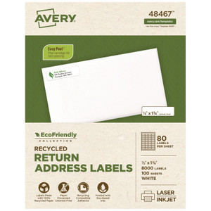Avery EcoFriendly Mailing Labels, Inkjet/Laser Printers, 0.5 x 1.75, White, 80/Sheet, 100 Sheets/Pack