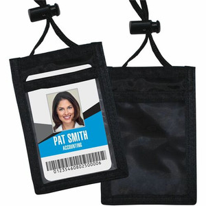 Advantus Vertical ID/Convention Neck Pouch - Vertical - Nylon - Black