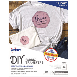 Avery Fabric Transfers, 8.5 x 11, White, 12/Pack