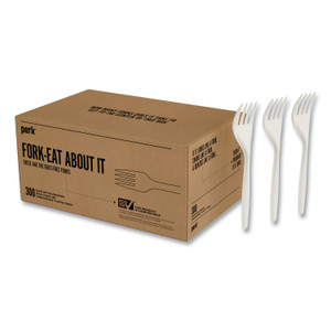 Perk Mediumweight Plastic Cutlery, Fork, White, 300/Pack View Product Image