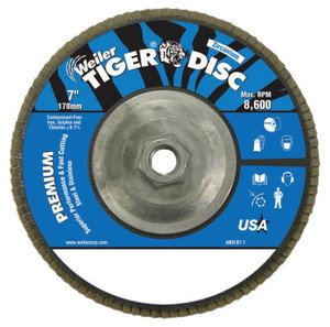 Weiler Tiger Disc Angled Style Flap Discs  7"  36 Grit  5/8 Arbor  Aluminum Back (804-50542)
