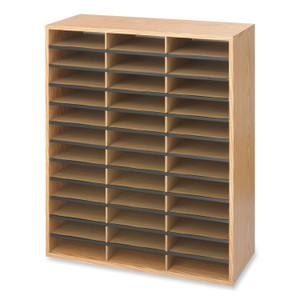 Safco Wood/Corrugated Literature Organizer, 36 Compartments, 29 x 12 x 34.5, Medium Oak, Ships in 1-3 Business Days (SAF9403MO) View Product Image