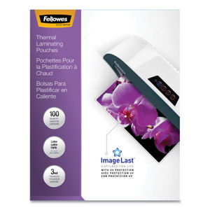 Fellowes ImageLast Laminating Pouches with UV Protection, 3 mil, 9" x 11.5", Clear, 100/Pack (FEL52454) View Product Image