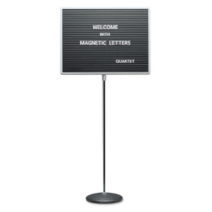 Quartet Adjustable Single-Pedestal Magnetic Letter Board, 24 x 18, Black Surface, Gray Aluminum Frame (QRT7921M) View Product Image