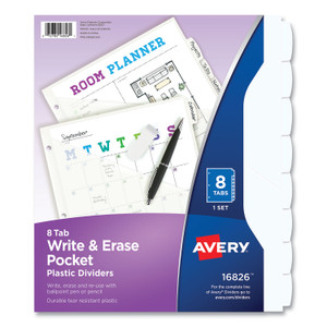 Avery Write and Erase Durable Plastic Dividers with Straight Pocket, 8-Tab, 11.13 x 9.25, White, 1 Set (AVE16826) View Product Image