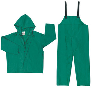 MCR Safety Two-Piece Rain Suit, Jacket w/Hood, Bib Pants, 0.42 mm PVC/Poly, Green, 5X-Large View Product Image