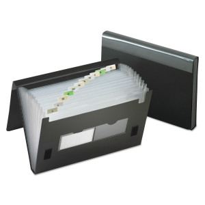 Pendaflex 13-Pocket File, 4" Expansion, 13 Sections, Hook/Loop Closure, 1/12-Cut Tabs, Letter Size, Black