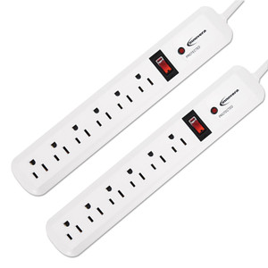 Innovera Surge Protector, 6 AC Outlets, 4 ft Cord, 540 J, White, 2/Pack (IVR71653) View Product Image