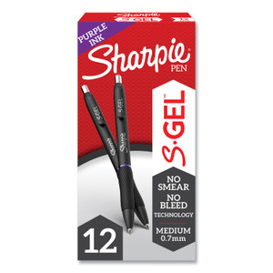 Sharpie S-Gel S-Gel High-Performance Gel Pen, Retractable, Medium 0.7 mm, Purple Ink, Black Barrel, Dozen