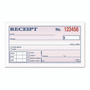 Adams Money/Rent Receipt Book, Two-Part Carbonless, 4.88 x 2.75, 50 Forms Total