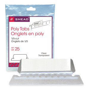 Smead Poly Index Tabs and Inserts For Hanging File Folders, 1/5-Cut, White/Clear, 2.25" Wide, 25/Pack