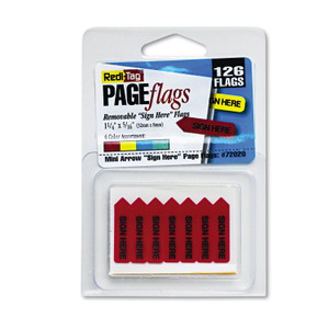 Redi-Tag Mini Arrow Page Flags, "Sign Here", Blue/Mint/Red/Yellow, 126 Flags/Pack (RTG72020) View Product Image