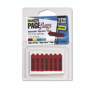 Redi-Tag Mini Arrow Page Flags, "Sign Here", Blue/Mint/Red/Yellow, 126 Flags/Pack