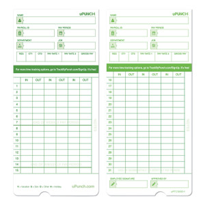 uPunch Time Clock Cards for uPunch HN1000/HN3000/HN3600, Two Sides, 7.5 x 3.5, 100/Pack