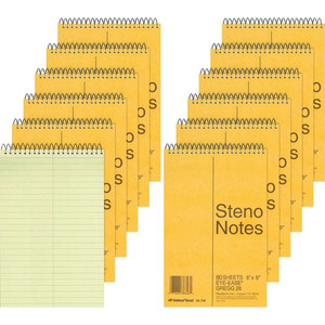 Rediform Steno Books, Gregg Ruled, 80 Sheets, 6"x9", 12/PK, GN Paper (RED36746PK) View Product Image