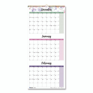 Blueline 3-Month Wall Calendar, Colorful Leaves Artwork, 12.25 x 27, White/Multicolor Sheets, 14-Month (Dec to Jan): 2025