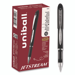 uniball Jetstream Hybrid Gel Pen, Stick, Bold 1 mm, Black Ink, Black/Silver Barrel