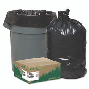 Earthsense Commercial Linear Low Density Recycled Can Liners, 60 gal, 1.65 mil, 38" x 58", Black, 10 Bags/Roll, 10 Rolls/Carton