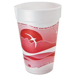 Dart Horizon Hot/Cold Foam Drinking Cups, 16 oz, Printed, Cranberry/White, 25/Bag, 40 Bags/Carton (DCC16J16H) View Product Image