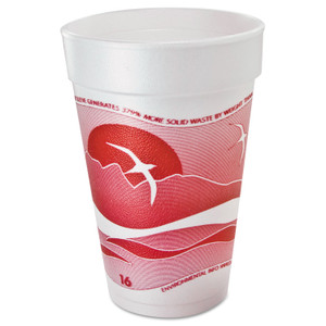Dart Horizon Hot/Cold Foam Drinking Cups, 16 oz, White/Cranberry, 25/Bag, 40 Bags/Carton