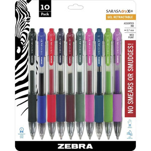 Zebra SARASA dry X20 Retractable Gel Pen - Medium Pen Point - Refillable - Retractable - Assorted Ink - Pigment-based
