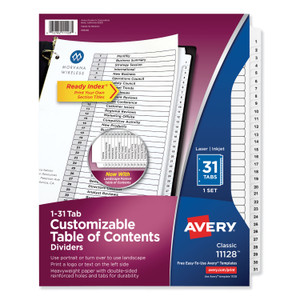 Avery Customizable TOC Ready Index Black and White Dividers, 31-Tab, 1 to 31, 11 x 8.5, 1 Set