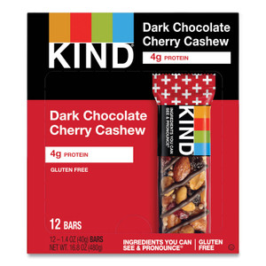 KIND Plus Nutrition Boost Bar, Dk ChocolateCherryCashew/Antioxidants, 1.4 oz, 12/Box (KND17250) View Product Image