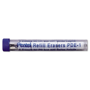 Pentel Eraser Refills for Pentel Champ, e-sharp, Jolt, Icy and Quicker Clicker Pencils, Cylindrical Rod, White, 5/Tube (PENPDE1) View Product Image