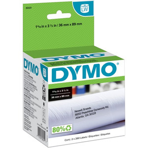 Dymo Large Address Labels - 1 2/5" Width x 3 1/2" Length - Rectangle - Inkjet - White - 260 / Roll