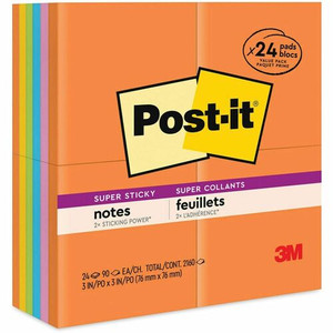 Post-it Super Sticky Notes - Energy Boost Color Collection - 1680 x Multicolor - 3" Flag/Note Width x 3" Flag/Note Length - Square - 70 Sheets per Pad