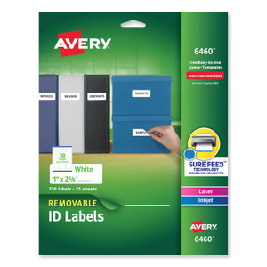 Avery Removable Multi-Use Labels, Inkjet/Laser Printers, 1 x 2.63, White, 30/Sheet, 25 Sheets/Pack