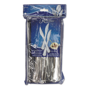 WNA Reflections Heavyweight Plastic Utensils, Knife, Silver, 7 1/2", 40/Pack (WNAREF320KNPK) View Product Image