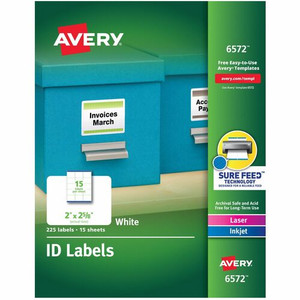 Avery Laser Inkjet Printer Permanent ID Labels - 2" Width x 2 5/8" Length - Permanent Adhesive - Rectangle - Inkjet, Laser - White